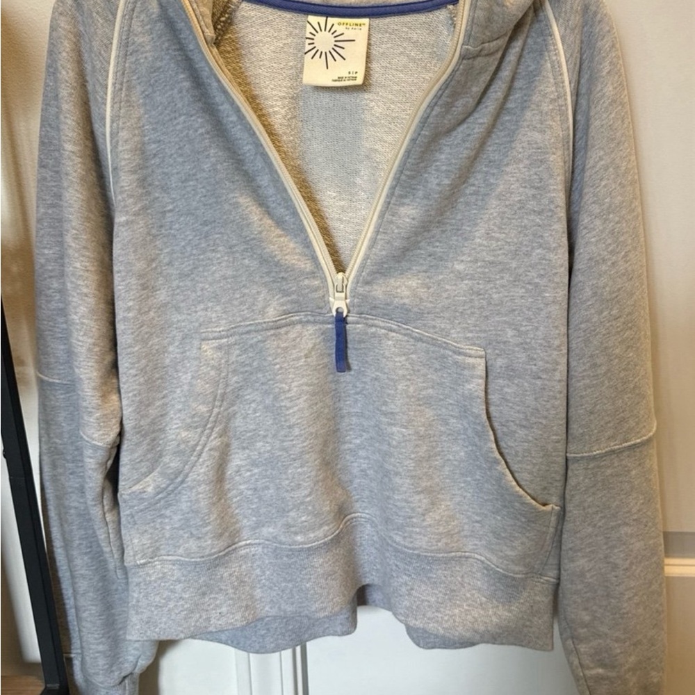 Aerie Light Gray Zip-Up Hoodie